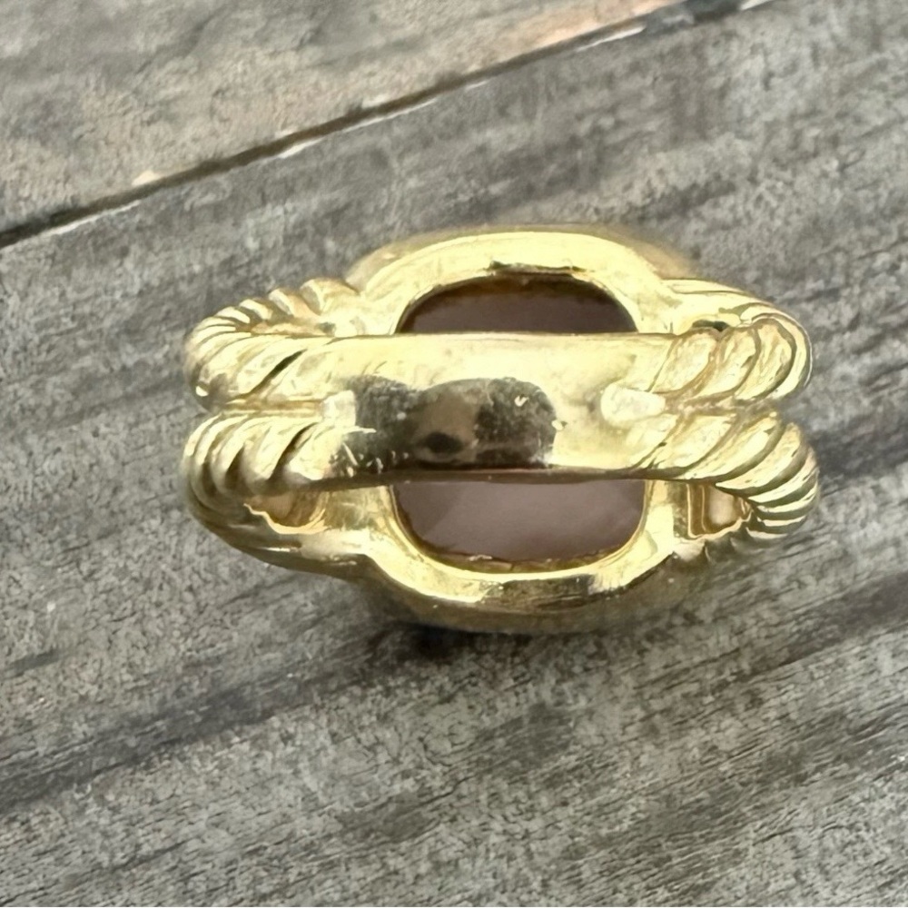David Yurman Albion  18k Gold Ring Rose Quartz Center Diamond Halo - Size 8.25 - Picture 6 of 7